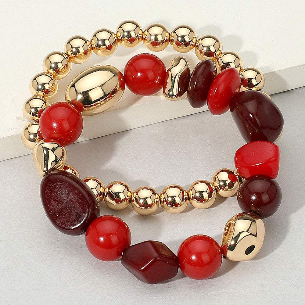 2PCS - Colorful Pebble Beaded Stretch Multi Layered Bracelets - Madeline Love - Flyclothing LLC