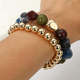 2PCS - Colorful Pebble Beaded Stretch Multi Layered Bracelets - Madeline Love - Flyclothing LLC
