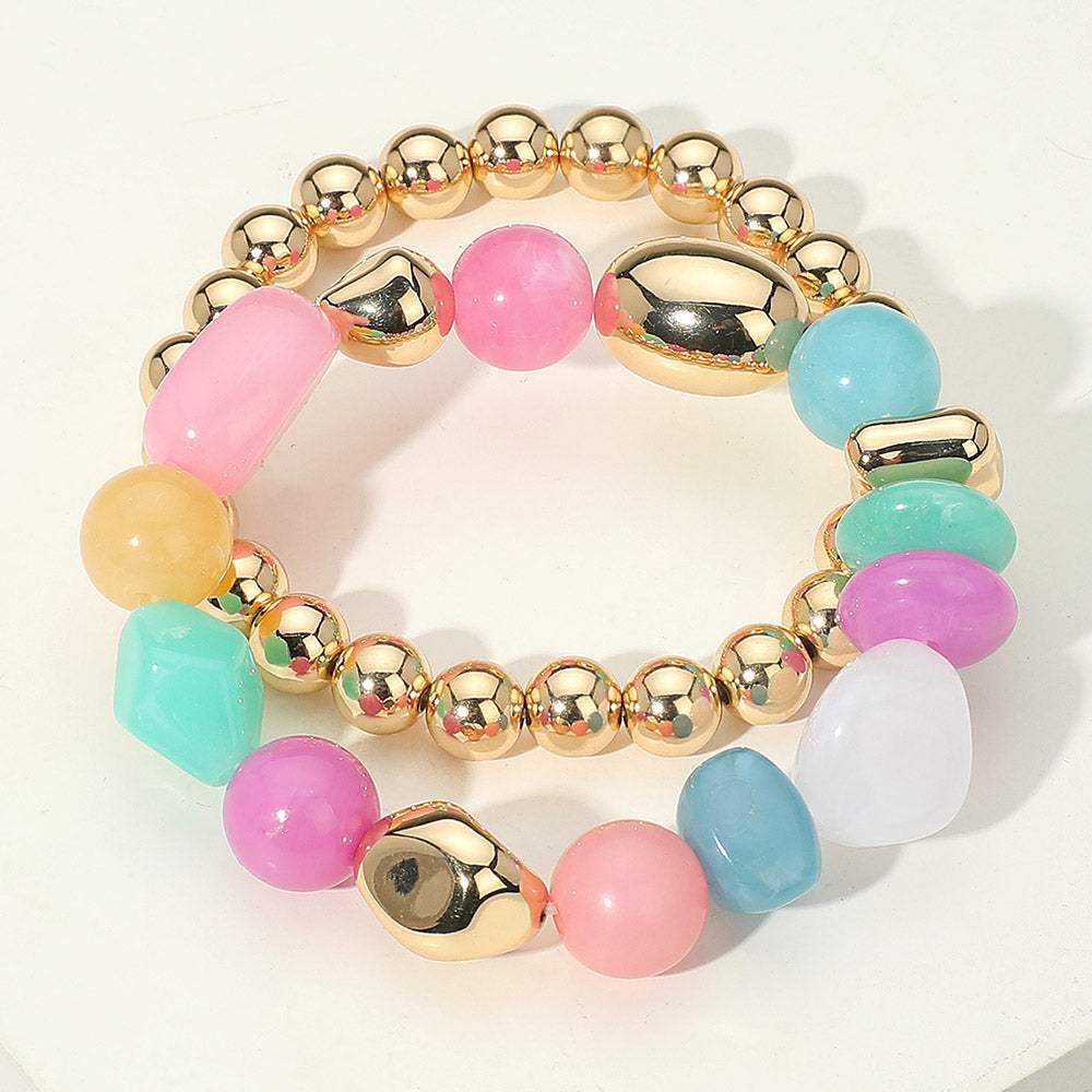 2PCS - Colorful Pebble Beaded Stretch Multi Layered Bracelets - Madeline Love - Flyclothing LLC