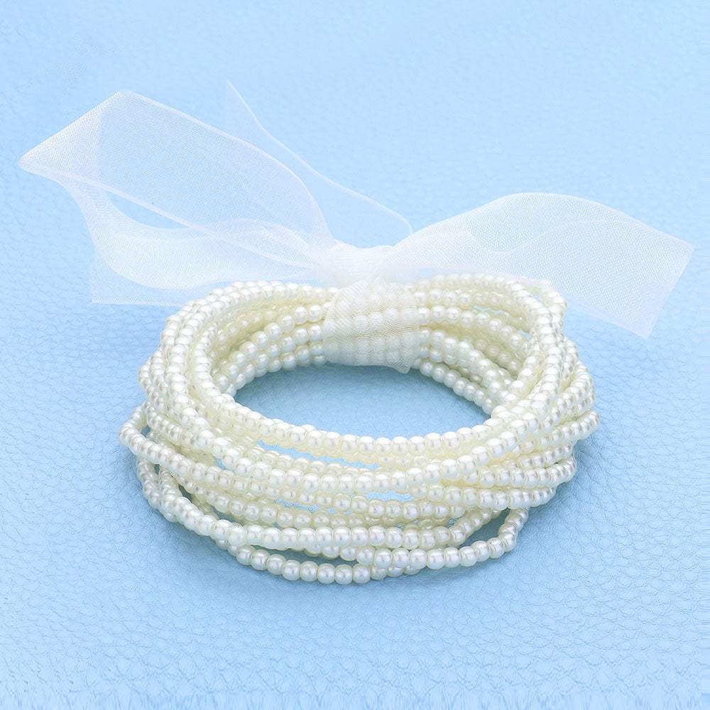 15PCS - Pearl Beaded Stretch Multi Layered Bracelets - Madeline Love - Flyclothing LLC
