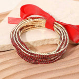 12PCS - Ribbon Slim Rhinestone Stretch Multi Layered Bracelet - Madeline Love - Flyclothing LLC
