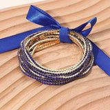 12PCS - Ribbon Slim Rhinestone Stretch Multi Layered Bracelet - Madeline Love - Flyclothing LLC