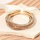 12PCS - Ribbon Slim Rhinestone Stretch Multi Layered Bracelet - Madeline Love - Flyclothing LLC