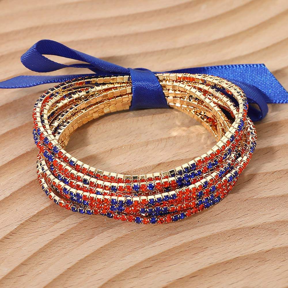 12PCS - Ribbon Slim Rhinestone Stretch Multi Layered Bracelet - Madeline Love - Flyclothing LLC