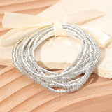 12PCS - Ribbon Slim Rhinestone Stretch Multi Layered Bracelet - Madeline Love - Flyclothing LLC