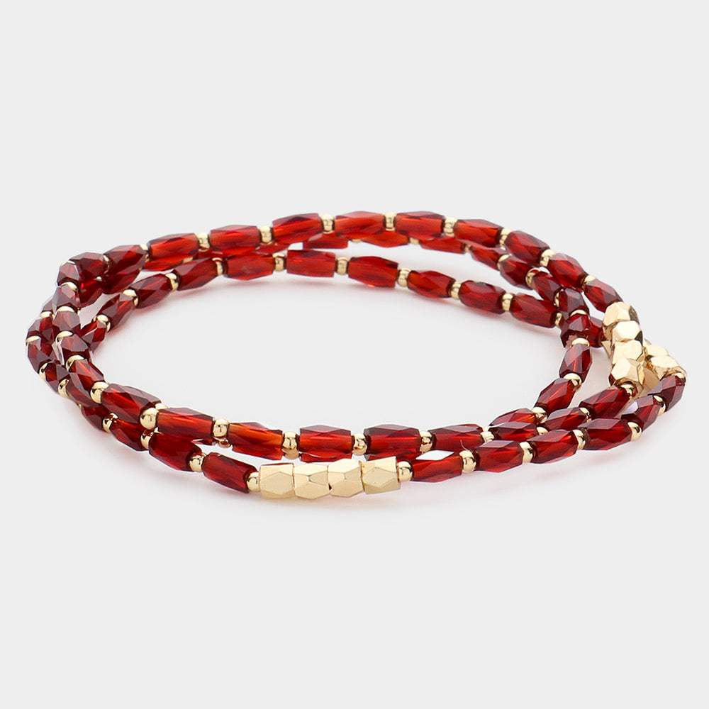3PCS - Faceted Rectangle Beaded Stretch Bracelets - Madeline Love - Flyclothing LLC