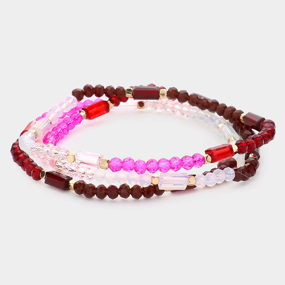 3PCS - Faceted Rectangle Beaded Stretch Bracelets - Madeline Love - Flyclothing LLC
