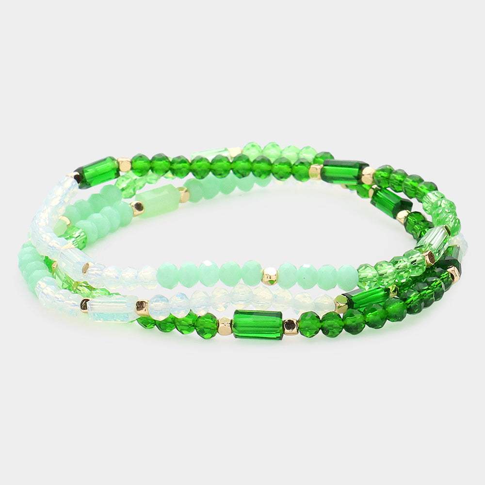 3PCS - Faceted Rectangle Beaded Stretch Bracelets - Madeline Love - Flyclothing LLC