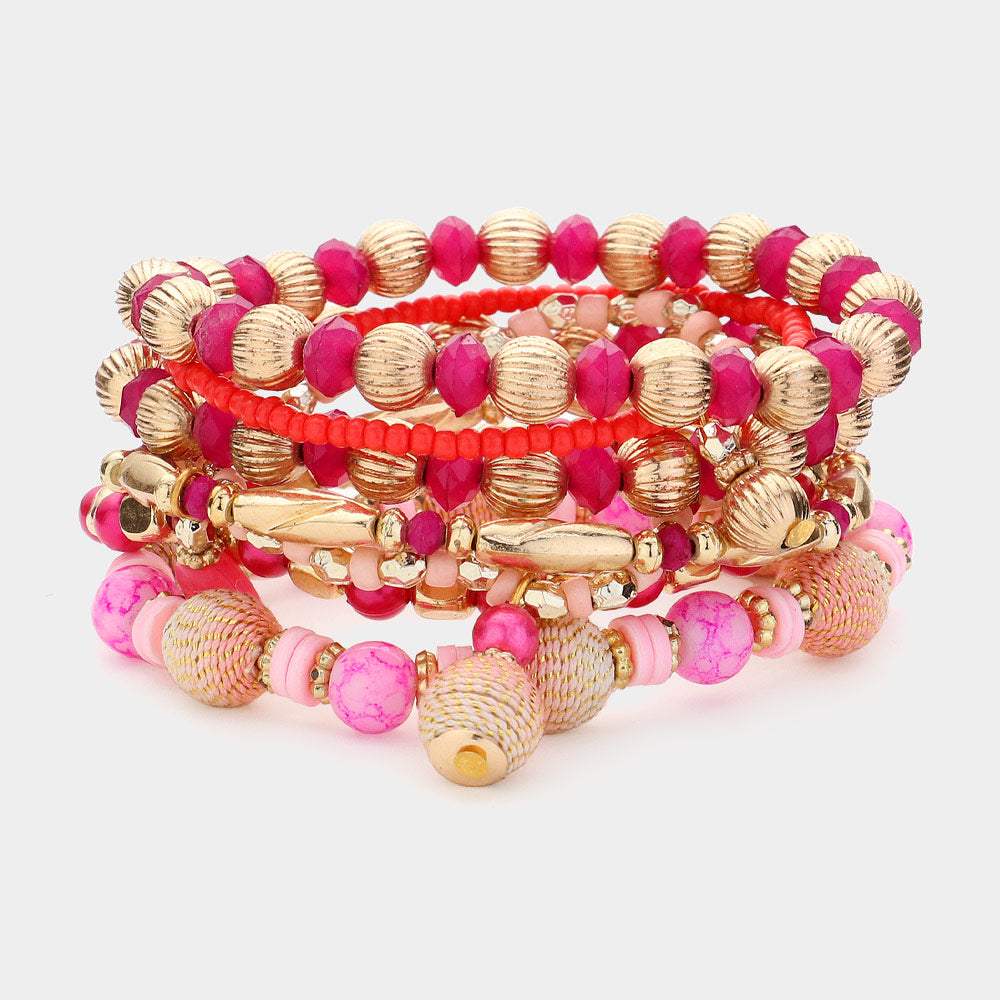 7PCS - Multi Beads Beaded Layered Bracelets - Madeline Love - Flyclothing LLC