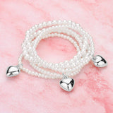 5PCS - Metal Heart Charm Pearl Beaded Stretch Multi Layered Bracelets - Madeline Love - Flyclothing LLC