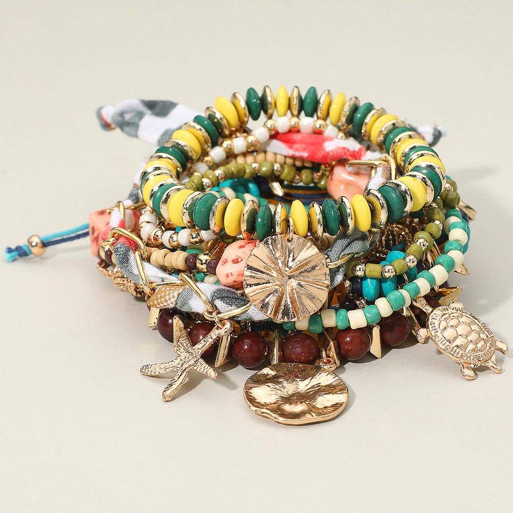 10PCS - Boho Coastal Charm Various Beads Beaded Stretch Adjustable Stackable Multi Layered Bracelets - Madeline Love - Flyclothing LLC