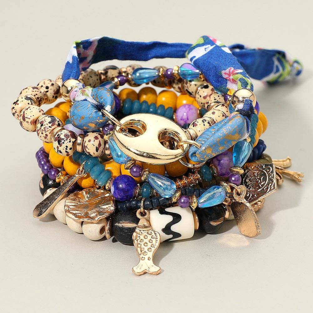 11PCS - Mixed Bird Fish Charm Beaded Stretch Adjustable Multi Layered Bracelets - Madeline Love - Flyclothing LLC
