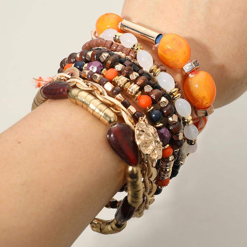 10PCS - Vibrant Boho Tassel Charm Beaded Stretch Adjustable Multi Layered Bracelets - Madeline Love - Flyclothing LLC