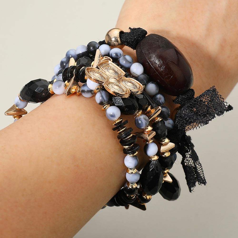 6PCS - Boho Turtle Abstract Charm Beaded Stretch Adjustable Multi Layered Bracelets - Madeline Love - Flyclothing LLC