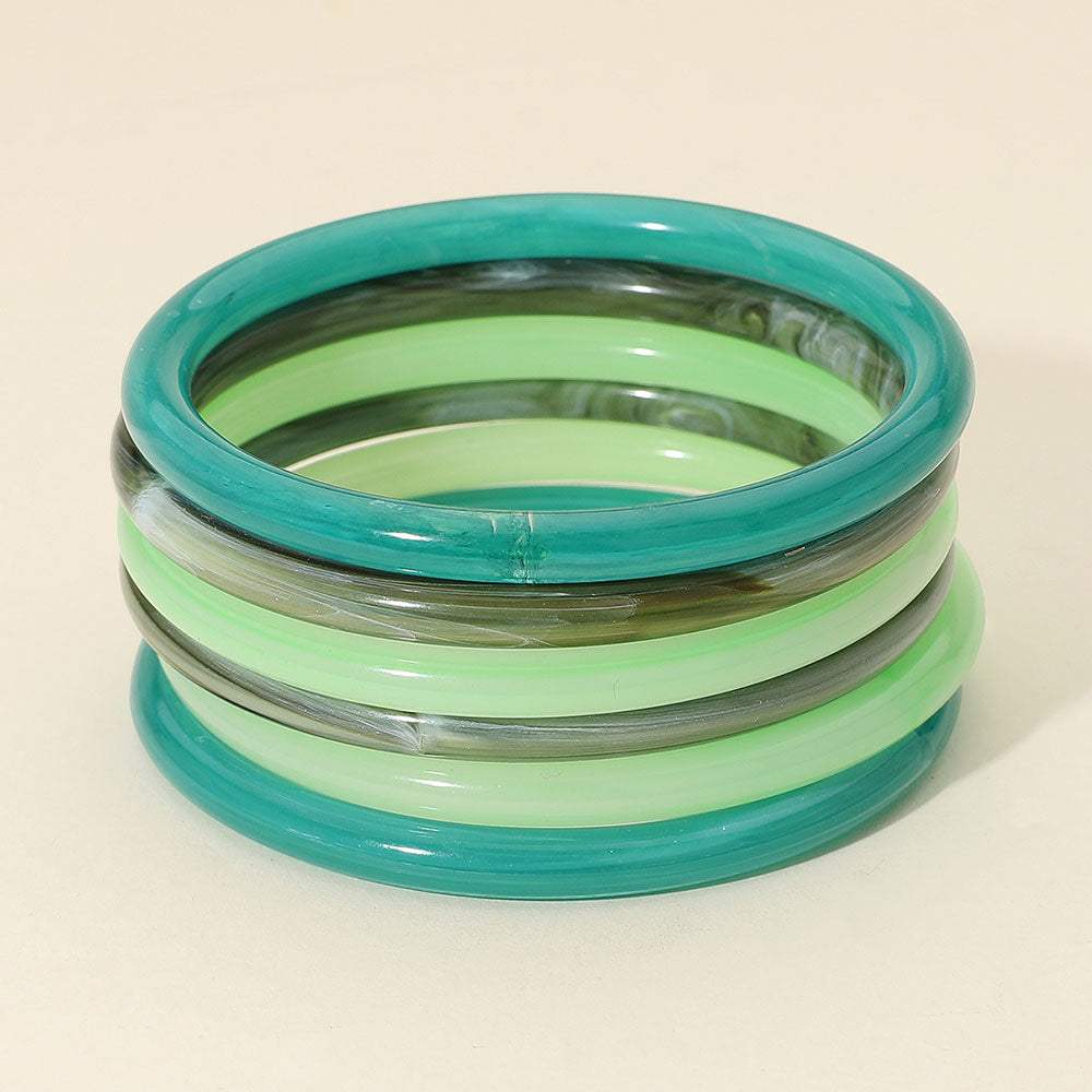 6PCS - Stackable Resin Bangle Multi Layered Bracelets - Madeline Love - Flyclothing LLC