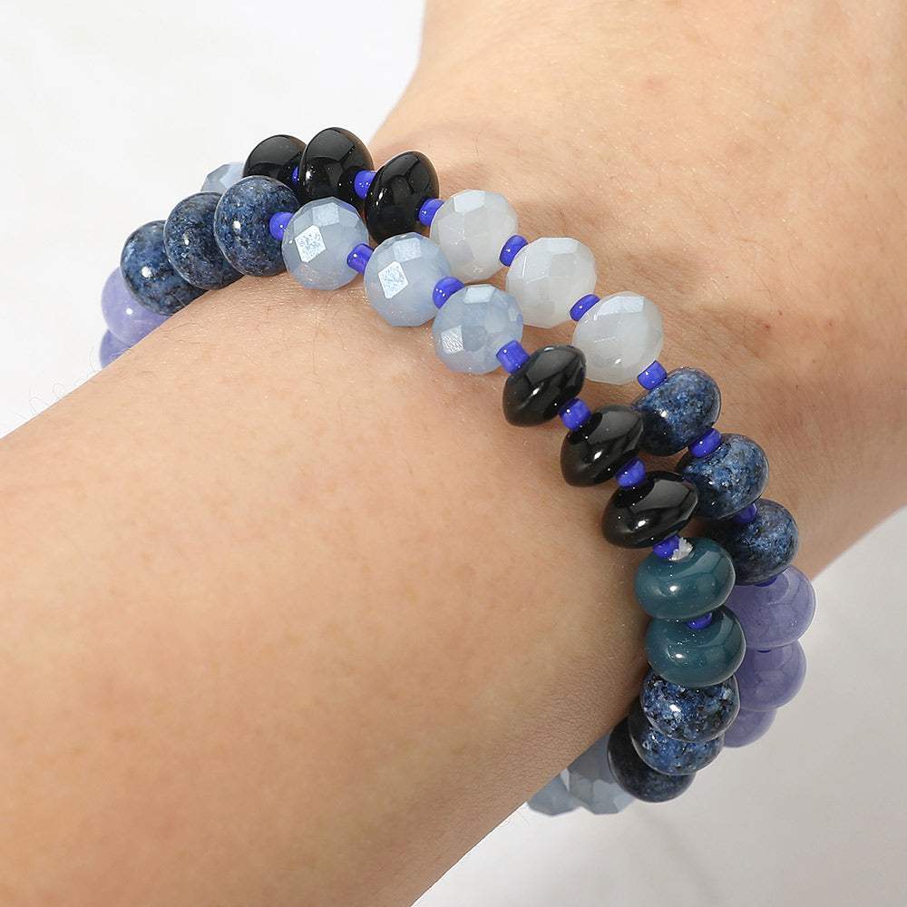 2PCS - Faceted Pebble Beaded Stretch Multi Layered Bracelets - Madeline Love - Flyclothing LLC