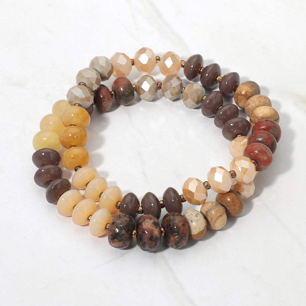 2PCS - Faceted Pebble Beaded Stretch Multi Layered Bracelets - Madeline Love - Flyclothing LLC