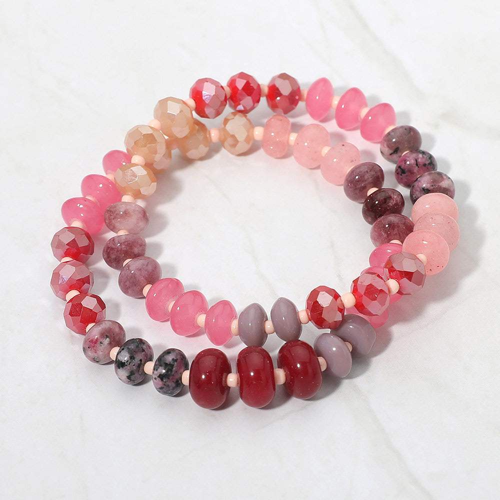 2PCS - Faceted Pebble Beaded Stretch Multi Layered Bracelets - Madeline Love - Flyclothing LLC