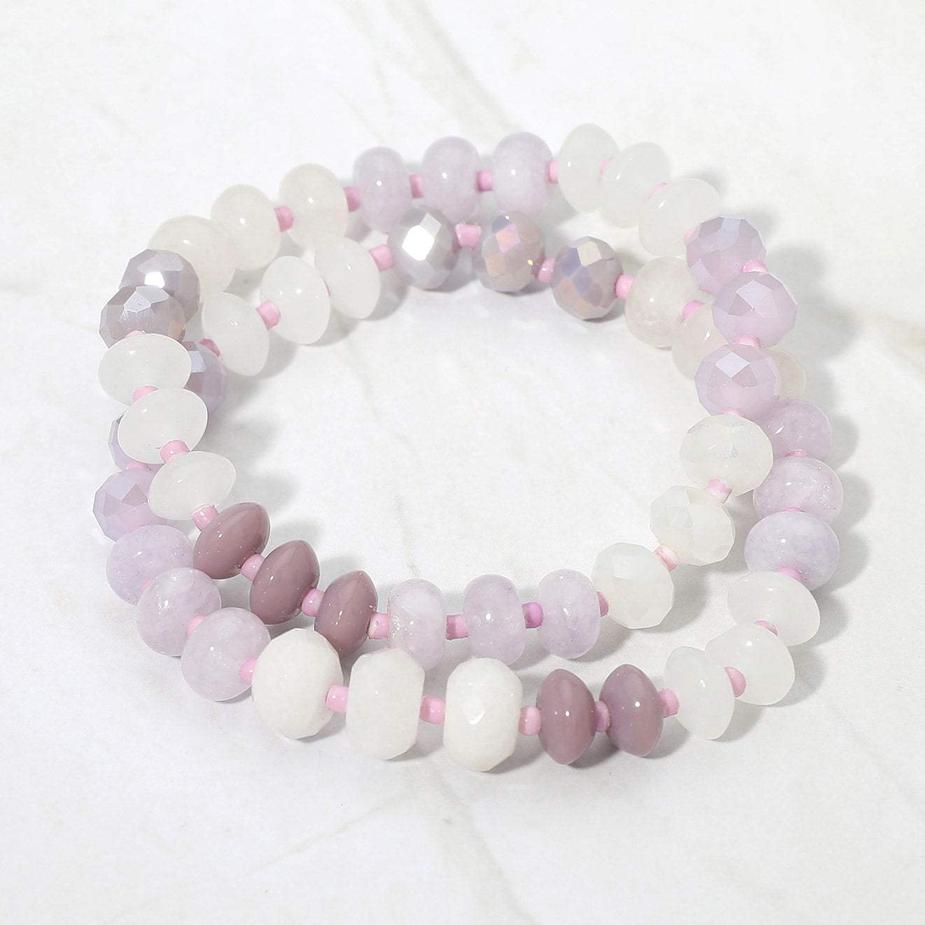 2PCS - Faceted Pebble Beaded Stretch Multi Layered Bracelets - Madeline Love - Flyclothing LLC