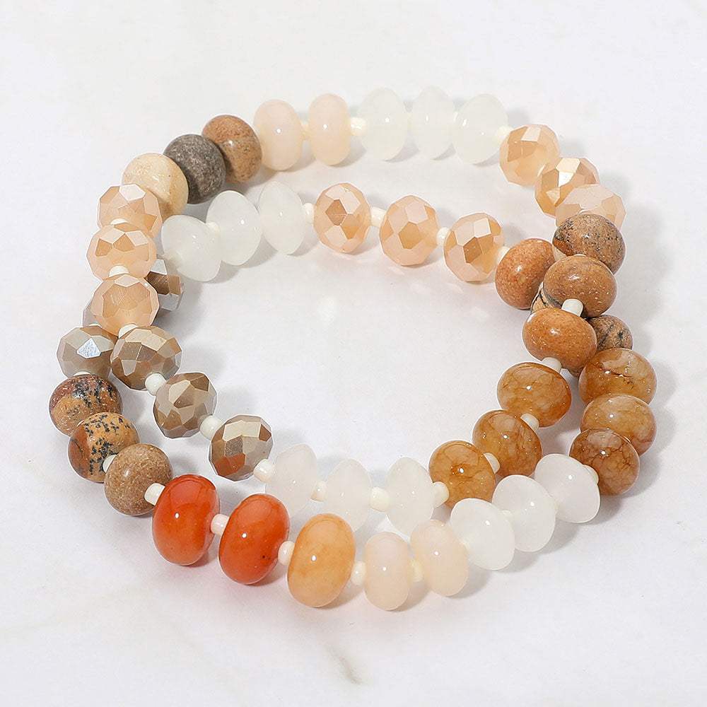 2PCS - Faceted Pebble Beaded Stretch Multi Layered Bracelets - Madeline Love - Flyclothing LLC