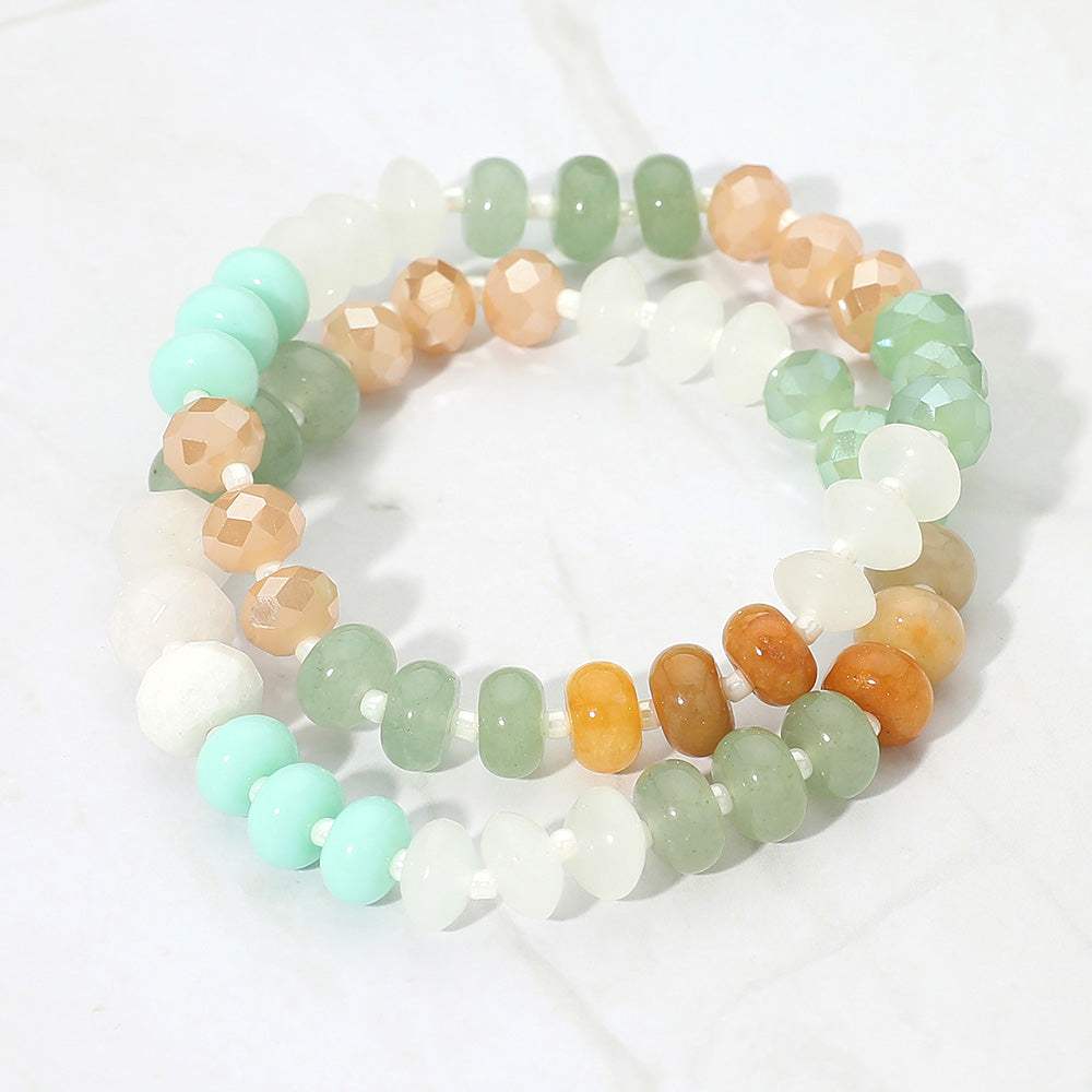 2PCS - Faceted Pebble Beaded Stretch Multi Layered Bracelets - Madeline Love - Flyclothing LLC