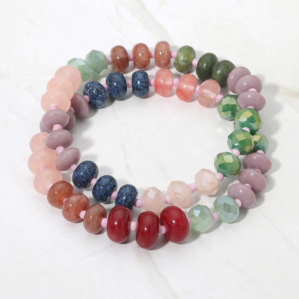 2PCS - Faceted Pebble Beaded Stretch Multi Layered Bracelets - Madeline Love - Flyclothing LLC