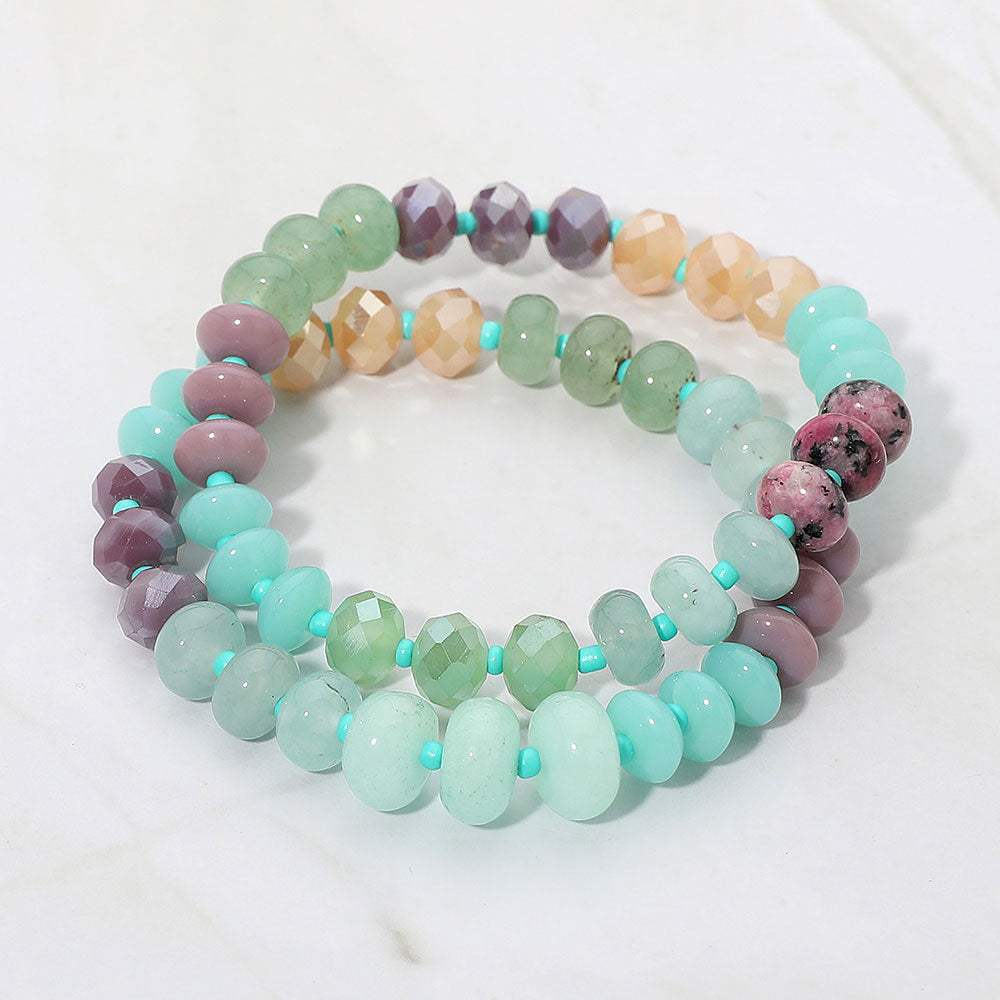 2PCS - Faceted Pebble Beaded Stretch Multi Layered Bracelets - Madeline Love - Flyclothing LLC