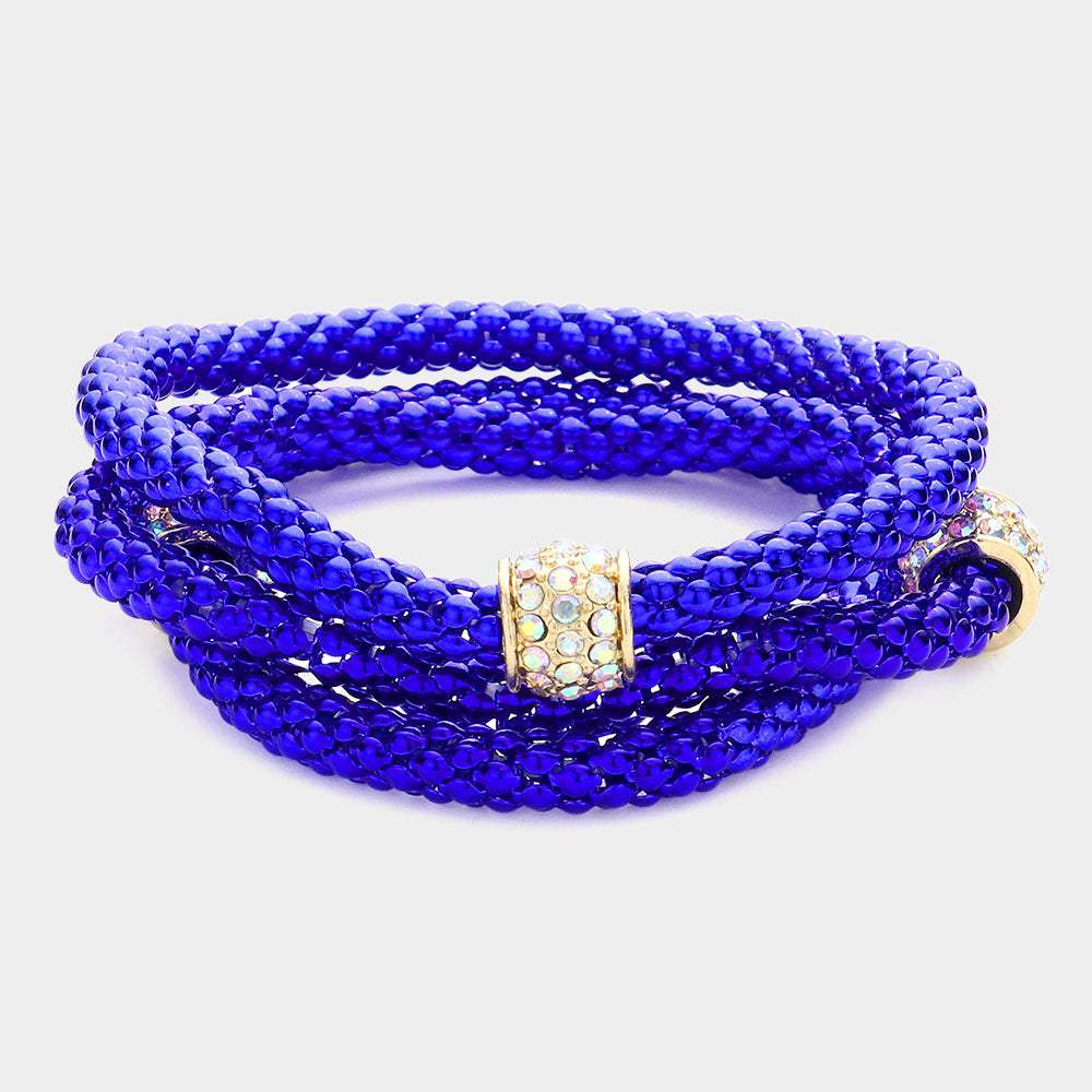 3PCS - Rhinestone Embellished Metal Stretch Bracelets - Madeline Love - Flyclothing LLC