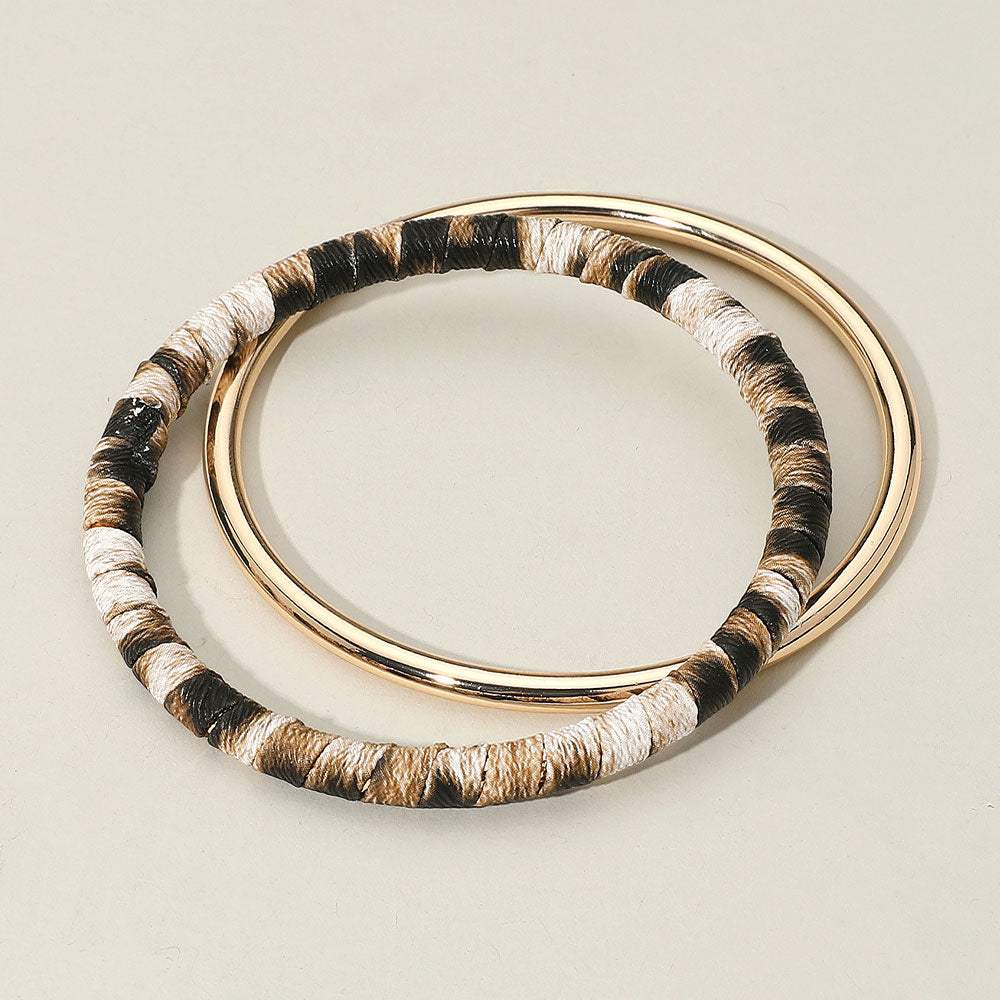 2PCS - Metal Leopard Fabric Covered Bangle Layered Bracelets - Madeline Love - Flyclothing LLC