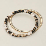 2PCS - Metal Leopard Fabric Covered Bangle Layered Bracelets - Madeline Love - Flyclothing LLC