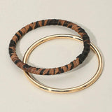2PCS - Metal Leopard Fabric Covered Bangle Layered Bracelets - Madeline Love - Flyclothing LLC