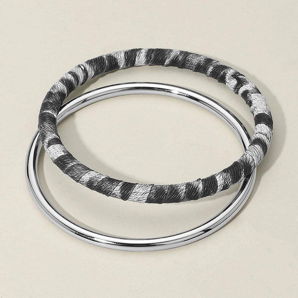 2PCS - Metal Leopard Fabric Covered Bangle Layered Bracelets - Madeline Love - Flyclothing LLC