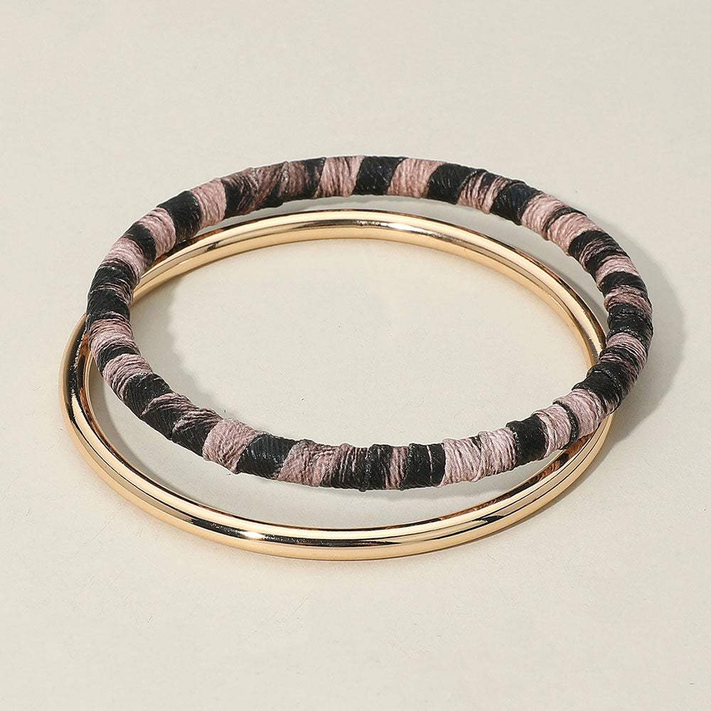 2PCS - Metal Leopard Fabric Covered Bangle Layered Bracelets - Madeline Love - Flyclothing LLC