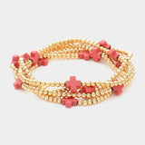 5PCS - Cross Pointed Metal Ball Beaded Stretch Multi Layered Bracelets - Madeline Love - Flyclothing LLC