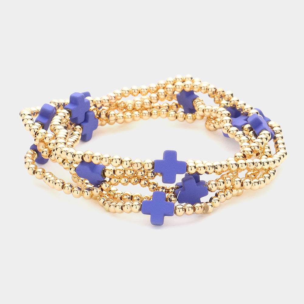 5PCS - Cross Pointed Metal Ball Beaded Stretch Multi Layered Bracelets - Madeline Love - Flyclothing LLC