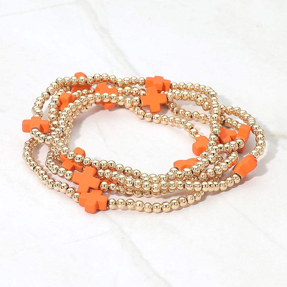 5PCS - Cross Pointed Metal Ball Beaded Stretch Multi Layered Bracelets - Madeline Love - Flyclothing LLC
