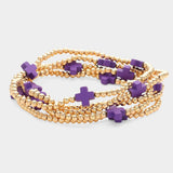 5PCS - Cross Pointed Metal Ball Beaded Stretch Multi Layered Bracelets - Madeline Love - Flyclothing LLC