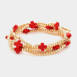 5PCS - Cross Pointed Metal Ball Beaded Stretch Multi Layered Bracelets - Madeline Love - Flyclothing LLC