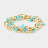 5PCS - Cross Pointed Metal Ball Beaded Stretch Multi Layered Bracelets - Madeline Love - Flyclothing LLC