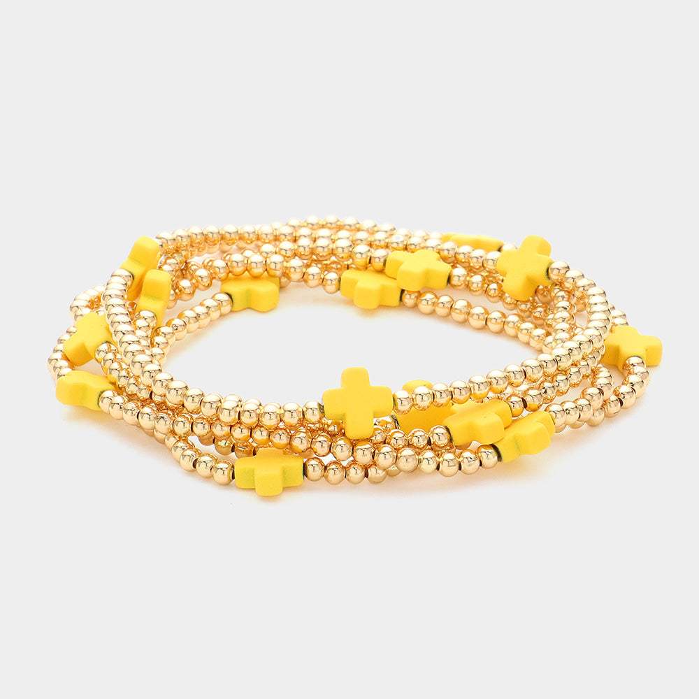 5PCS - Cross Pointed Metal Ball Beaded Stretch Multi Layered Bracelets - Madeline Love - Flyclothing LLC