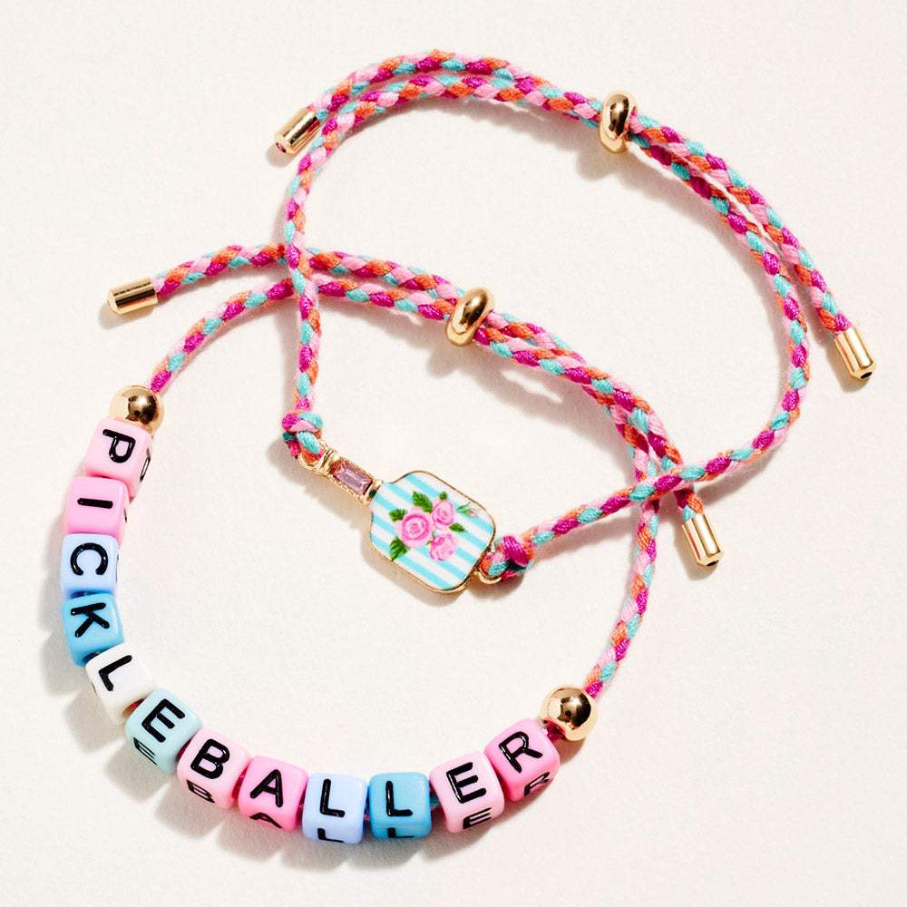 2PCS - PICKLEBALL Message Beaded Paddle Accent Adjustable Cinch Pull Tie Bracelets - Madeline Love - Flyclothing LLC