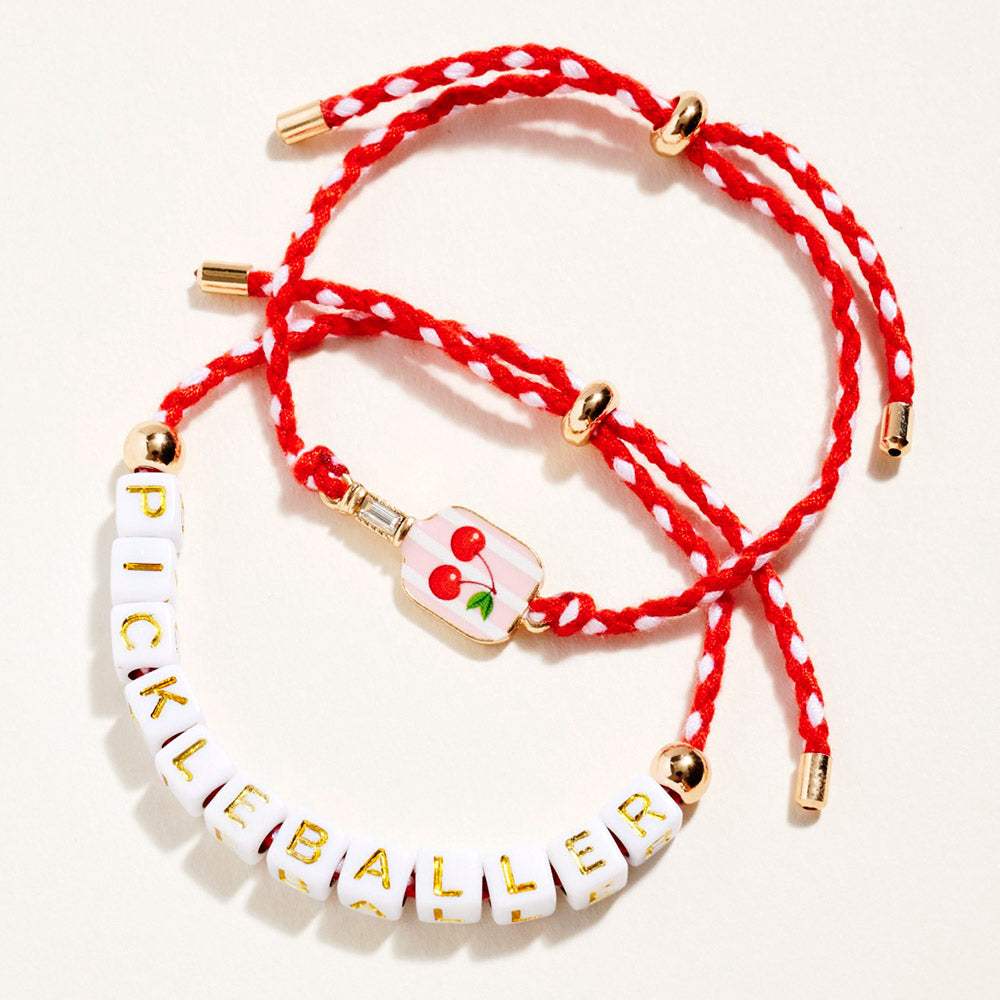 2PCS - PICKLEBALL Message Beaded Paddle Accent Adjustable Cinch Pull Tie Bracelets - Madeline Love - Flyclothing LLC