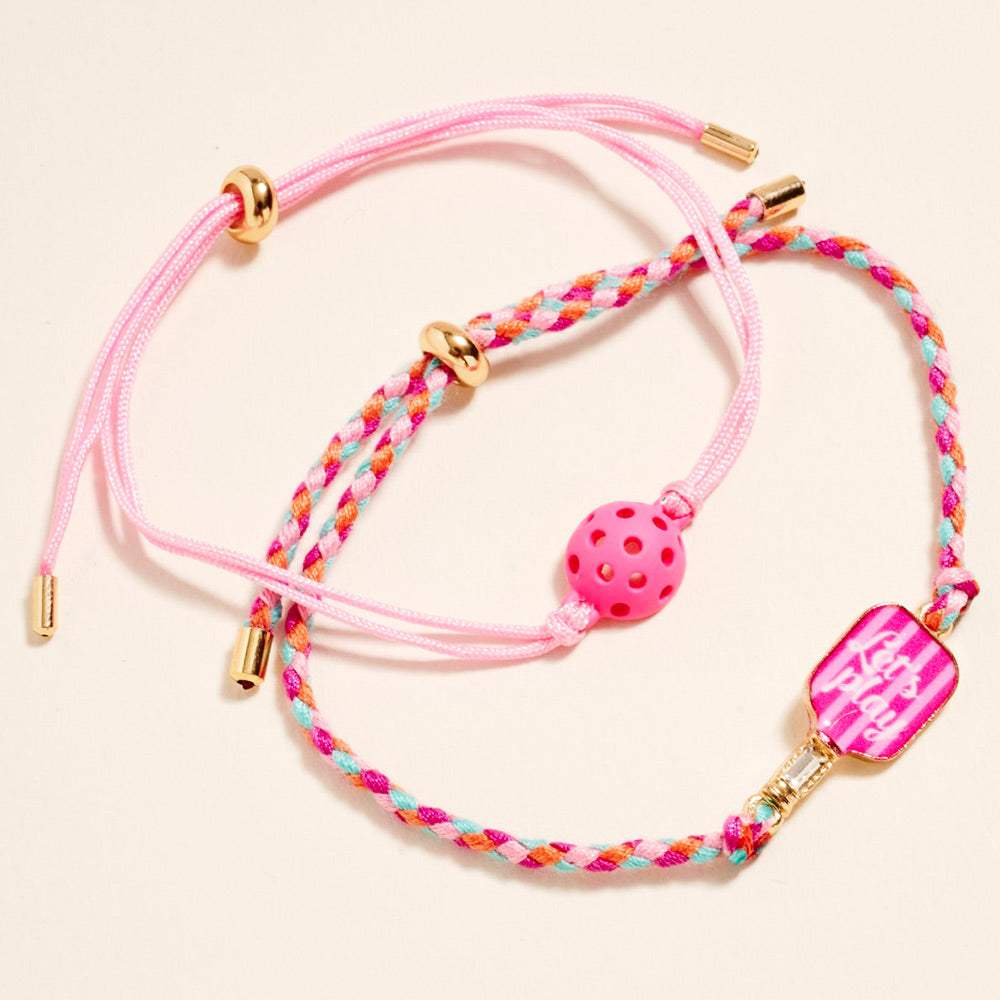 2PCS - LETS PLAY Pickleball Paddle Ball Accent Adjustable Cinch Pull Tie Bracelets - Madeline Love - Flyclothing LLC