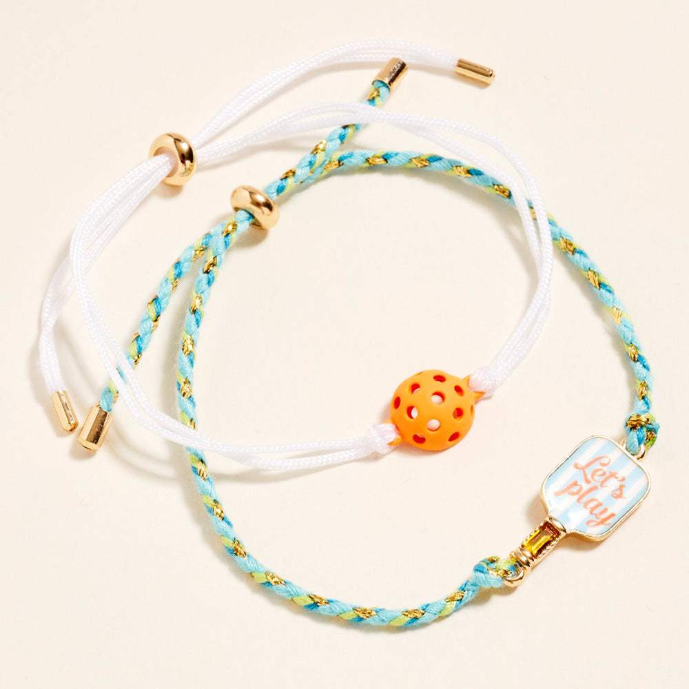 2PCS - LETS PLAY Pickleball Paddle Ball Accent Adjustable Cinch Pull Tie Bracelets - Madeline Love - Flyclothing LLC