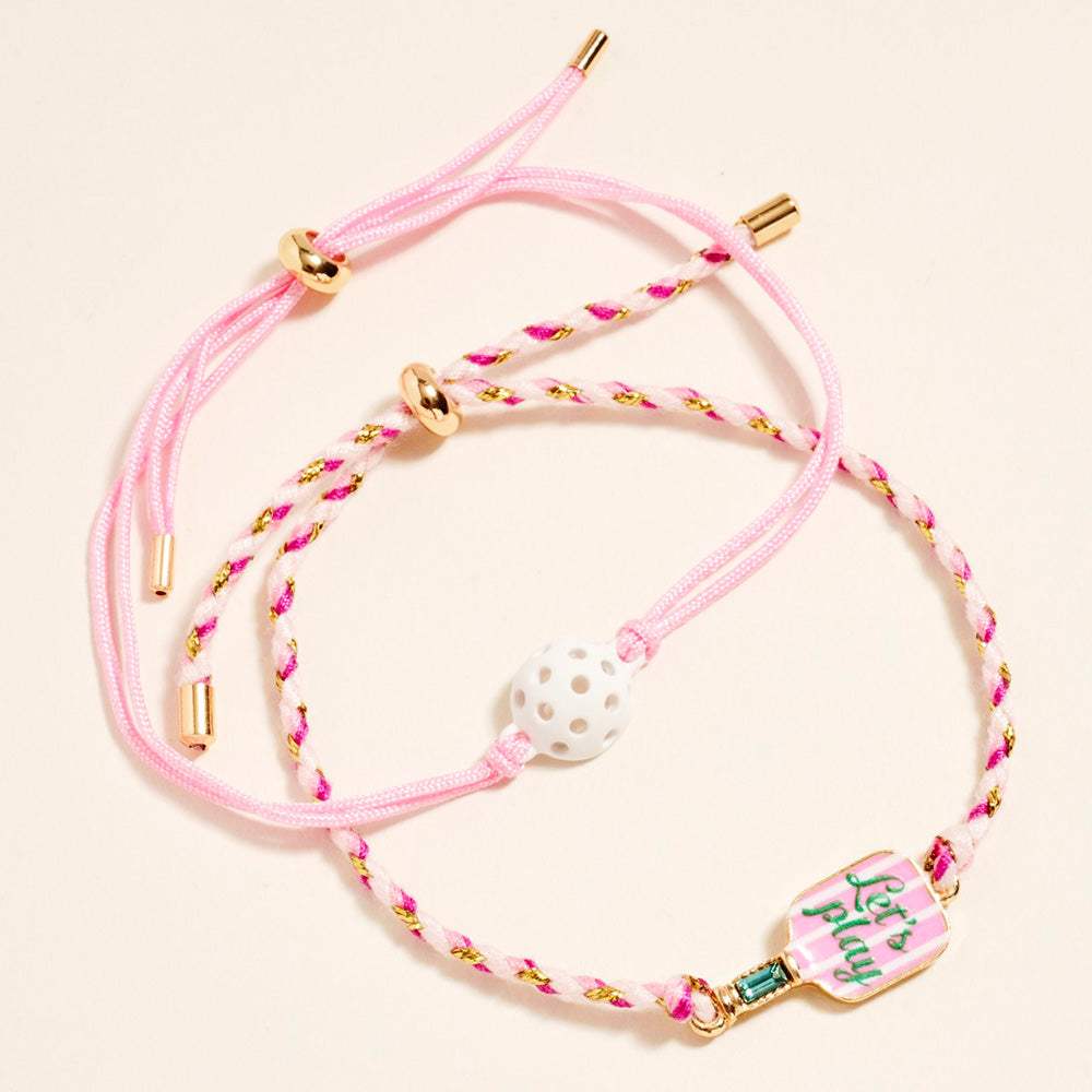 2PCS - LETS PLAY Pickleball Paddle Ball Accent Adjustable Cinch Pull Tie Bracelets - Madeline Love - Flyclothing LLC
