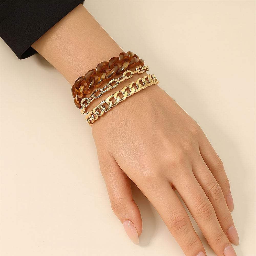 3PCS - Resin Metal Chain Link Multi Layered Bracelets - Madeline Love - Flyclothing LLC