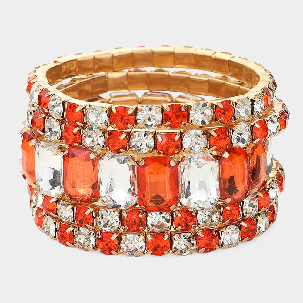 5Pcs Rectangle Round Stone Stretch Multi Layered Bracelets - Madeline Love - Flyclothing LLC