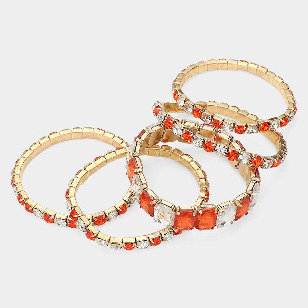 5Pcs Rectangle Round Stone Stretch Multi Layered Bracelets - Madeline Love - Flyclothing LLC
