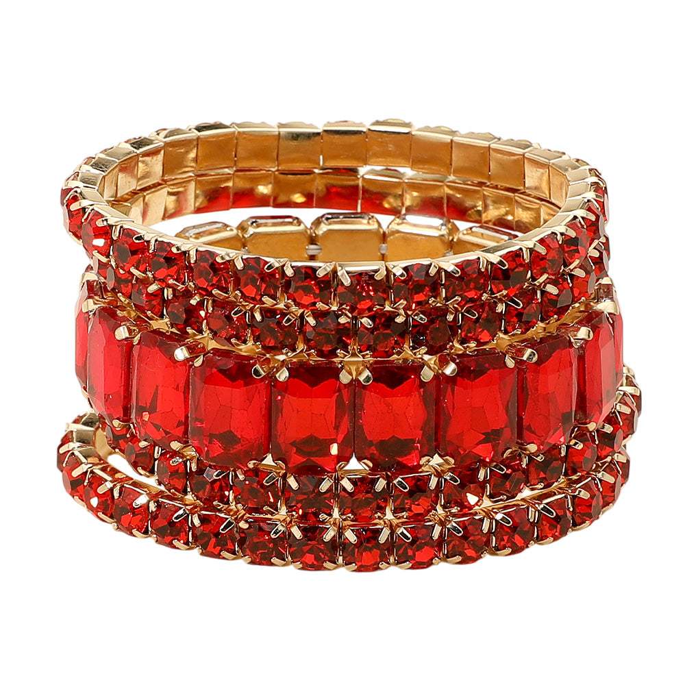 5Pcs Rectangle Round Stone Stretch Multi Layered Bracelets - Madeline Love - Flyclothing LLC