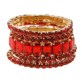 5Pcs Rectangle Round Stone Stretch Multi Layered Bracelets - Madeline Love - Flyclothing LLC